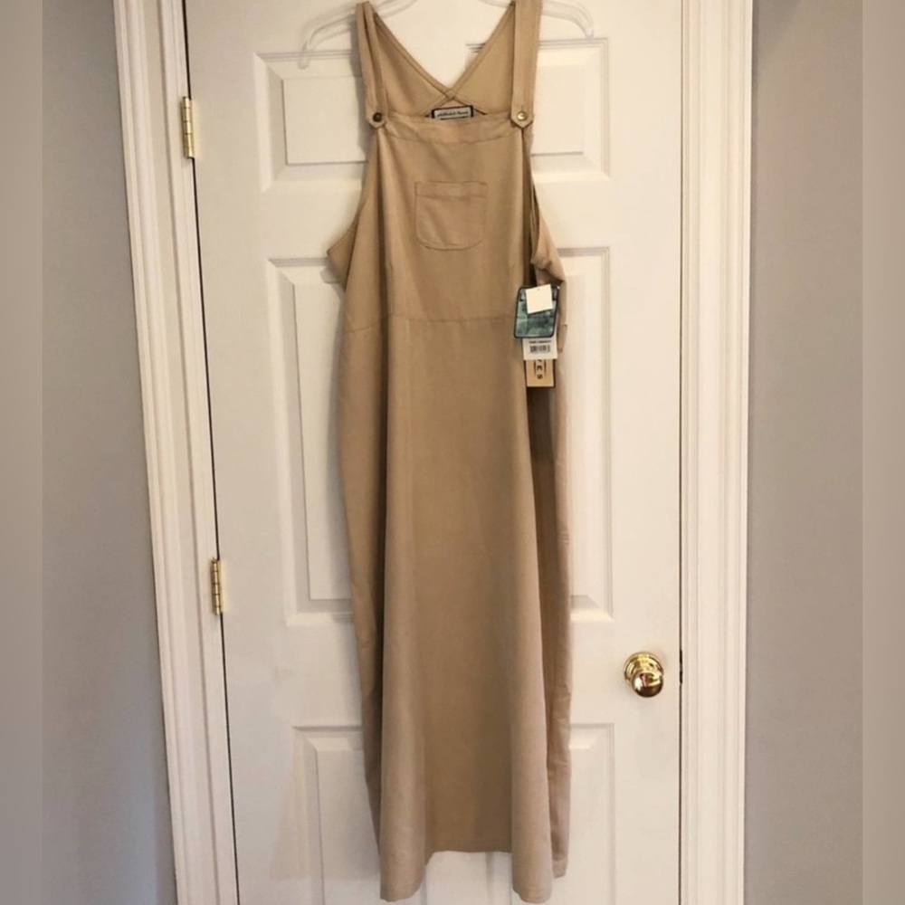 VTG Vintage Directives Lyocell Boho Tan Jumper Dress Utility Overalls Maxi XL - Picture 14 of 15